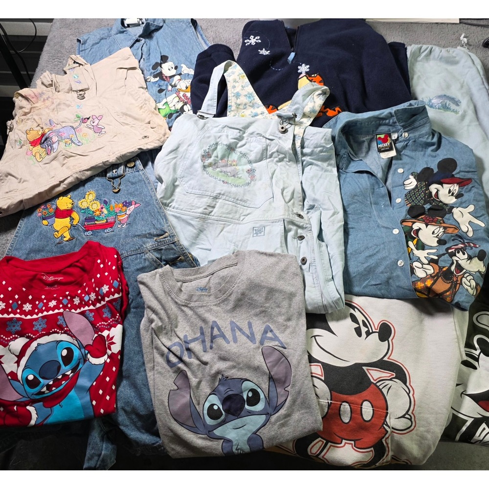 Disney Mixed Lot 10+pc Mickey Pooh Stitch Overalls T-Shirts Vintage FLAWED